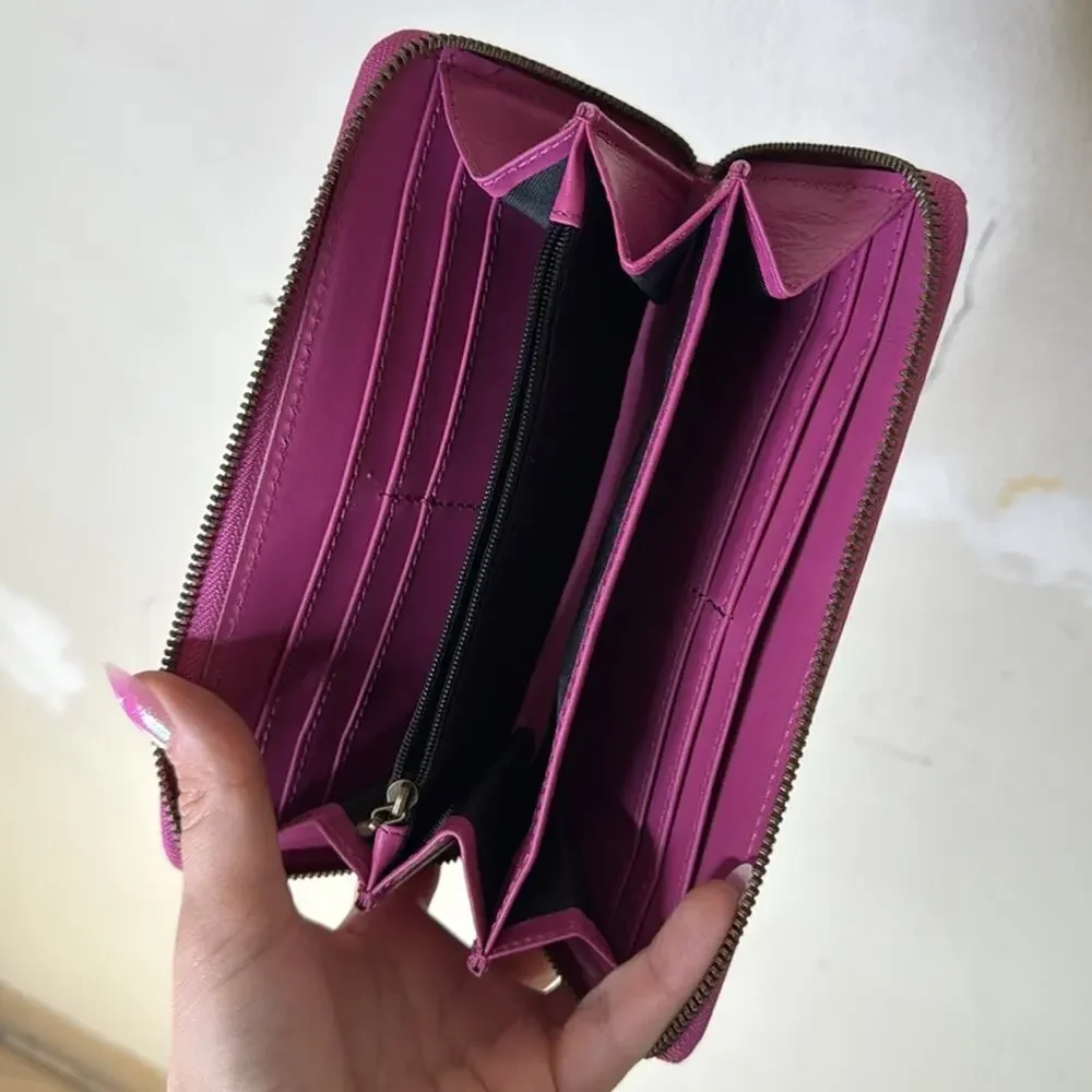 Montana Hudson Fuscia Pink Zip Around Leather Wallet